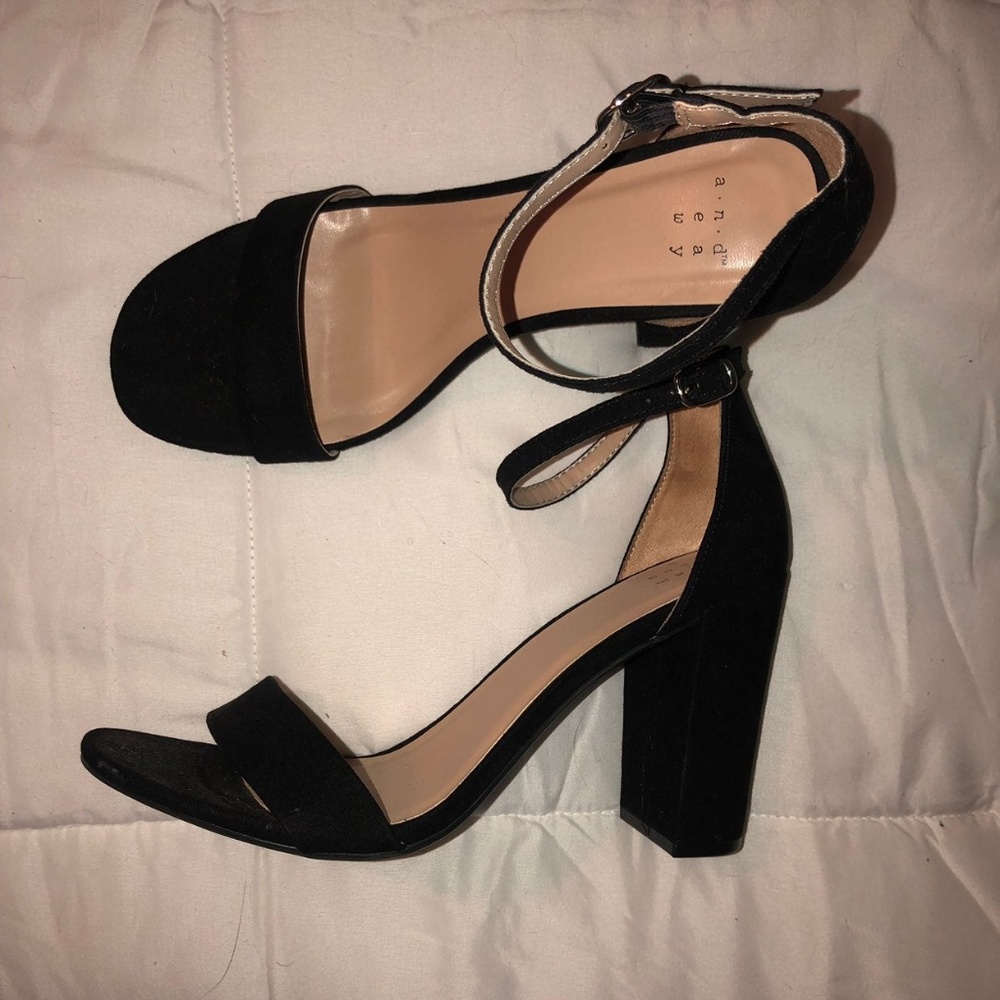 Black Strapped Block Heels